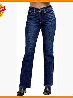 Petite Bootcut Jeans 29" Inseam Mid Rise Dark Wash Stretch Denim